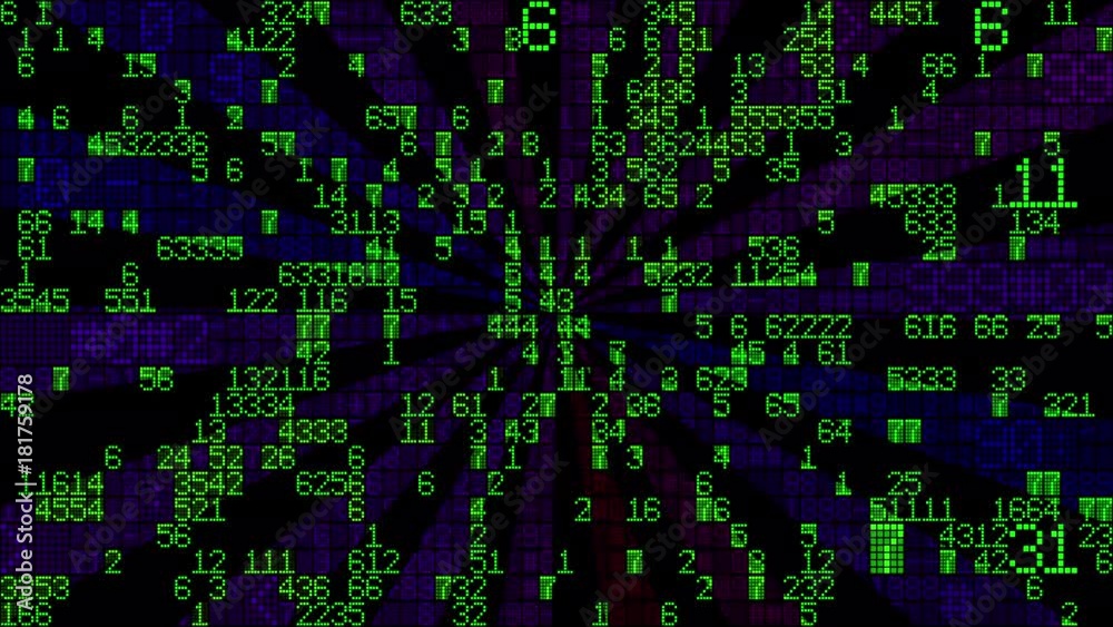 a spinning hypnotic abstract spiral loop with numbers and digital code