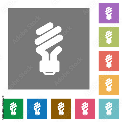 Energy saving fluorescent light bulb square flat icons