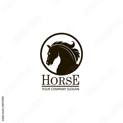 monochrome emblem of horse head on white background