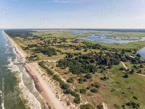 Картината върху платно Aerial view over a Baltic Sea shore line in Pape, Latvia