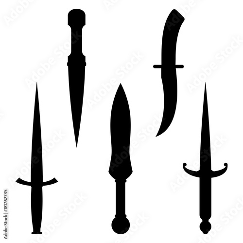 Fotografija Set of dagger knives black silhouettes with very sharp edges