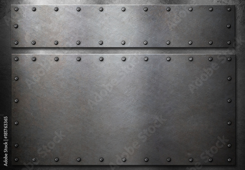two metal plates with rivets metal background 3d illustration
