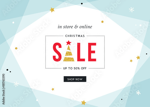 Merry Christmas Sale banner. Vector illustration. Pale Blue.
