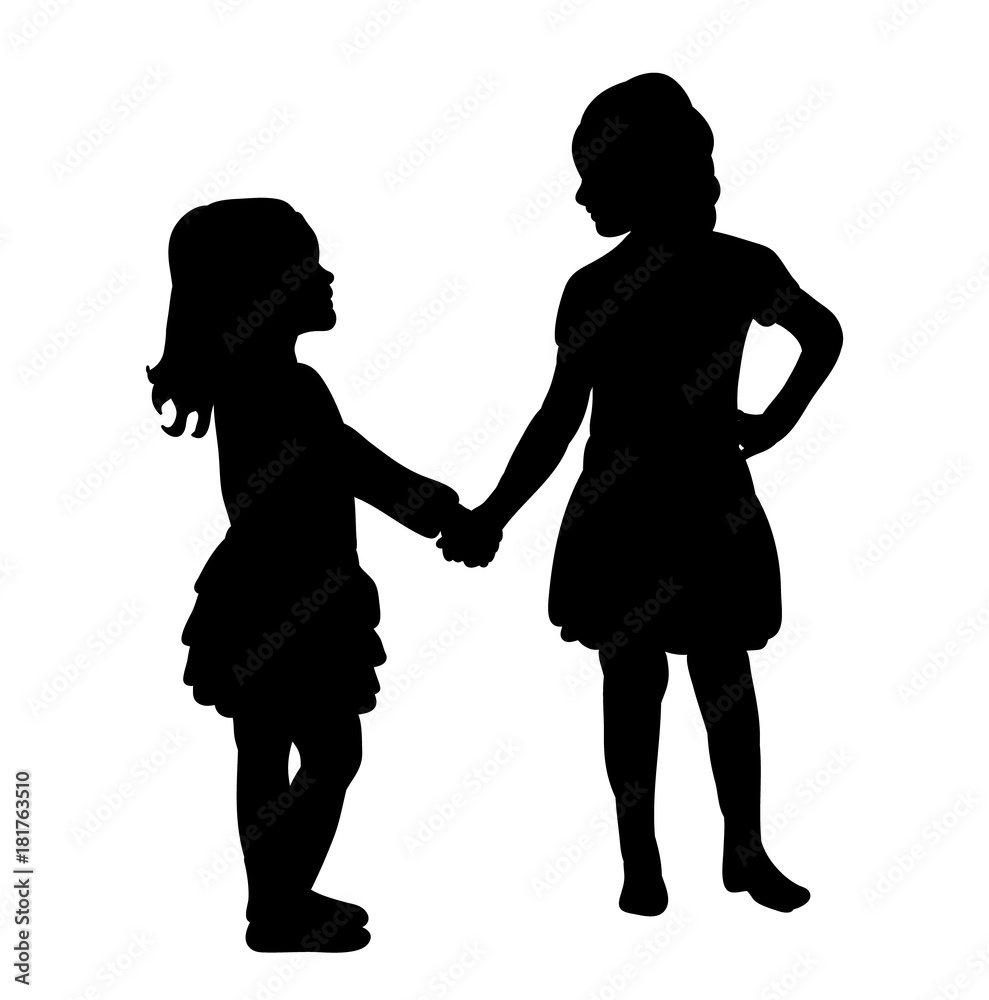 silhouette little girl friendship, play, isolated