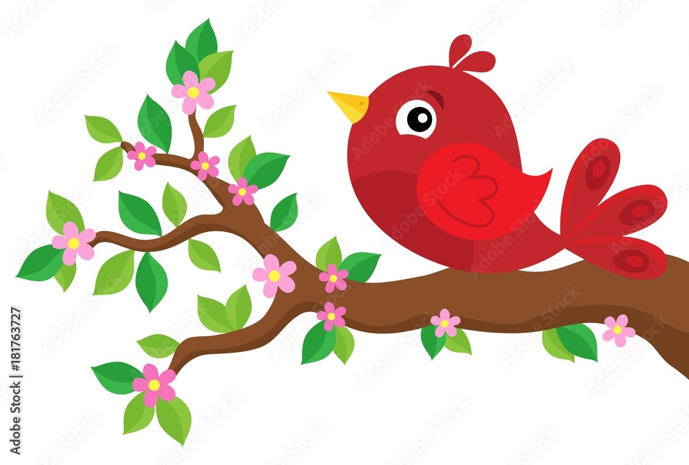 Stylized bird on spring branch theme 2 Stylized bird on spring branch theme 2
