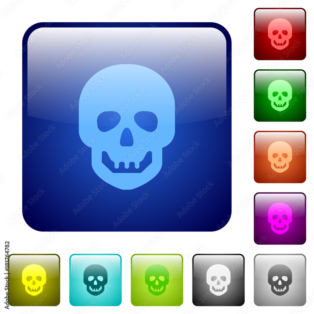 Human skull color square buttons Human skull color square buttons