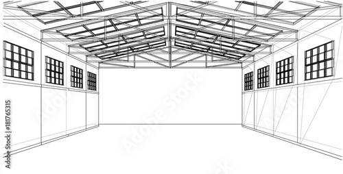 Warehouse sketch. Vector rendering of 3d