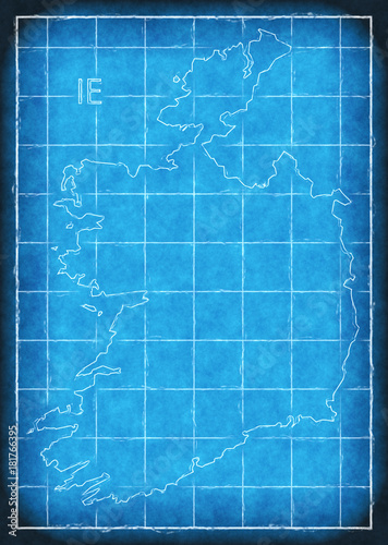 Ireland map blue print artwork illustration silhouette