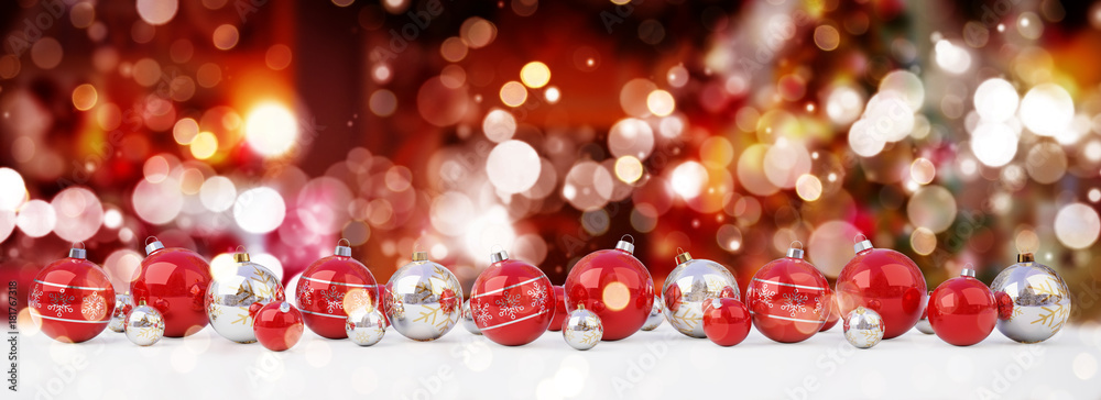 Red and white christmas baubles lined up 3D rendering Red and white christmas baubles lined up 3D rendering