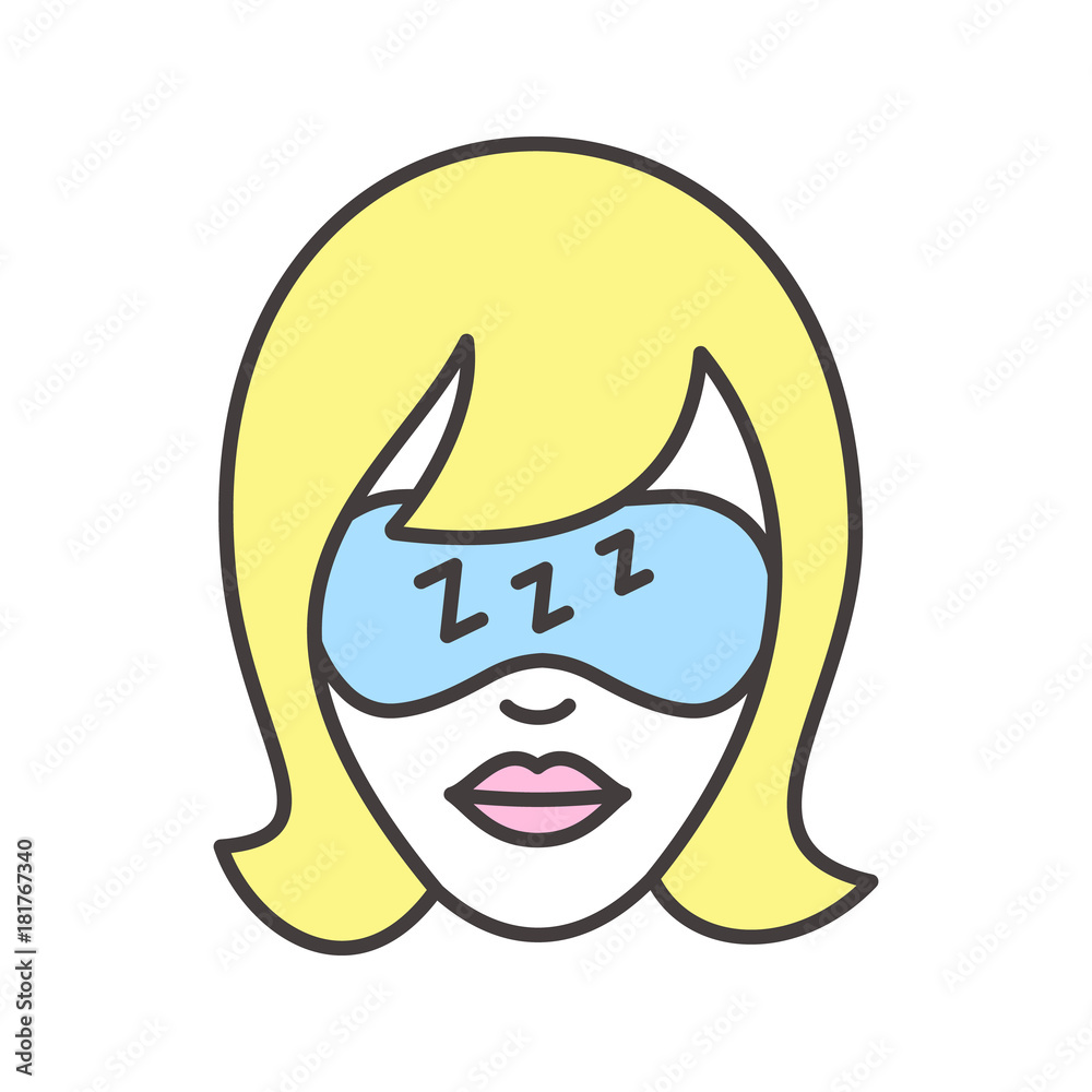 Woman with sleeping mask color icon