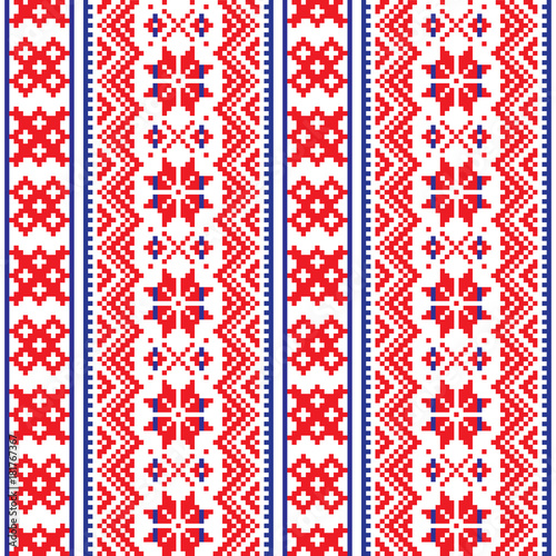 Lapland seamless vector pattern, Scandianvian folk art design, Sami cross stitch background