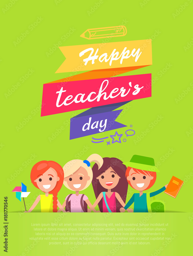 Happy Teachers Day and Ribbons Vector Illustration