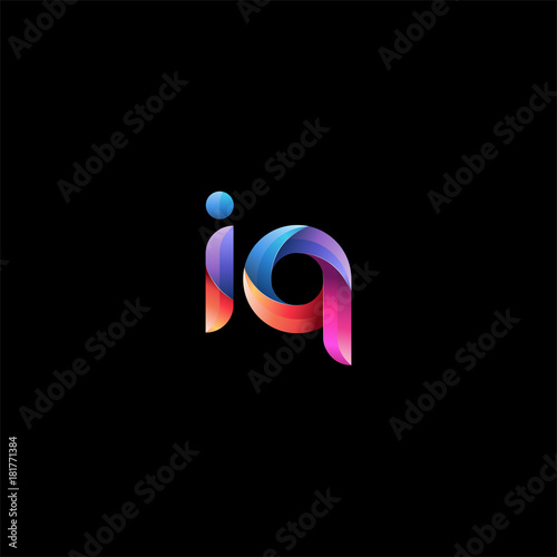 Initial lowercase letter iq, curve rounded logo, gradient vibrant colorful glossy colors on black background