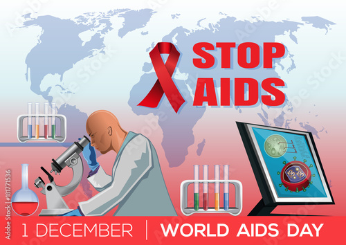 Stop Aids. World Aids Day poster design. 1 December. Vector illustration