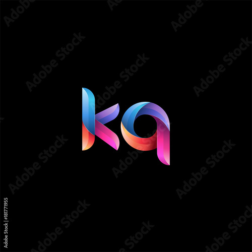 Initial lowercase letter kq, curve rounded logo, gradient vibrant colorful glossy colors on black background