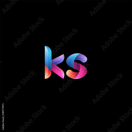 Initial lowercase letter ks, curve rounded logo, gradient vibrant colorful glossy colors on black background photo