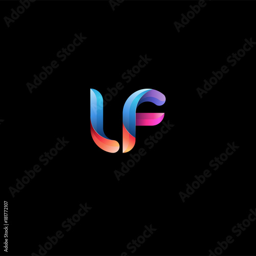 Initial lowercase letter lf, curve rounded logo, gradient vibrant colorful glossy colors on black background