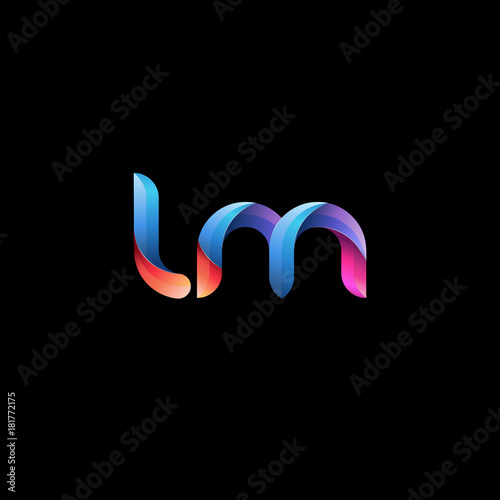 Initial lowercase letter lm, curve rounded logo, gradient vibrant colorful glossy colors on black background