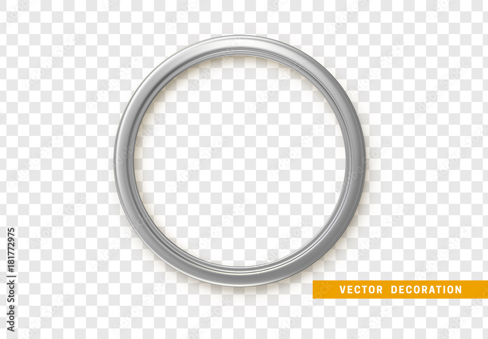 Silver round frame isolated on transparent background.