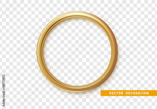 Golden round frame isolated on transparent background.