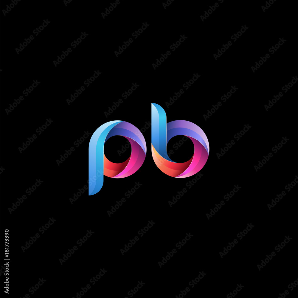 Fototapeta premium Initial lowercase letter pb, curve rounded logo, gradient vibrant colorful glossy colors on black background