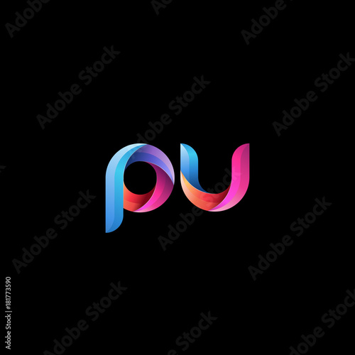 Initial lowercase letter pu, curve rounded logo, gradient vibrant colorful glossy colors on black background