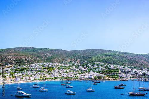 Many yachts and ships off the coast of Bodrum. Mugla. Turkey