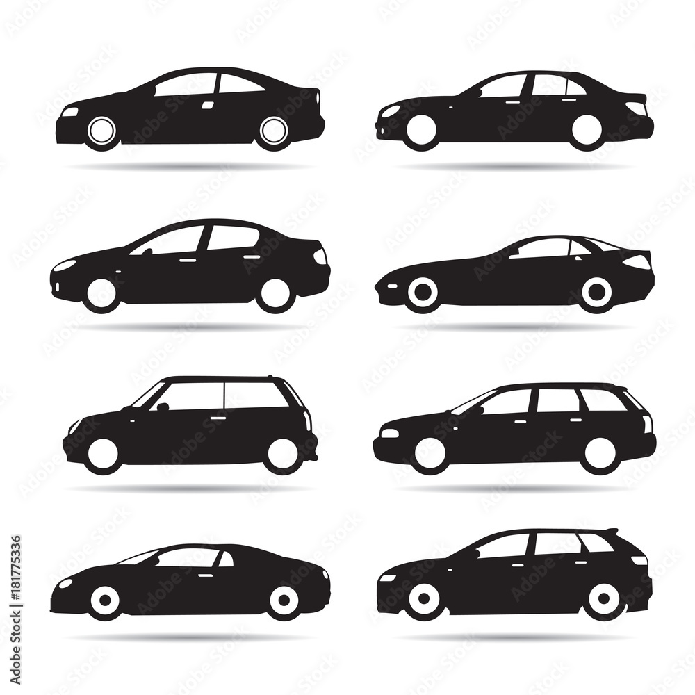 Set of modern shapes and Icons of Cars. Vector Illustration. Set of modern shapes and Icons of Cars. Vector Illustration.