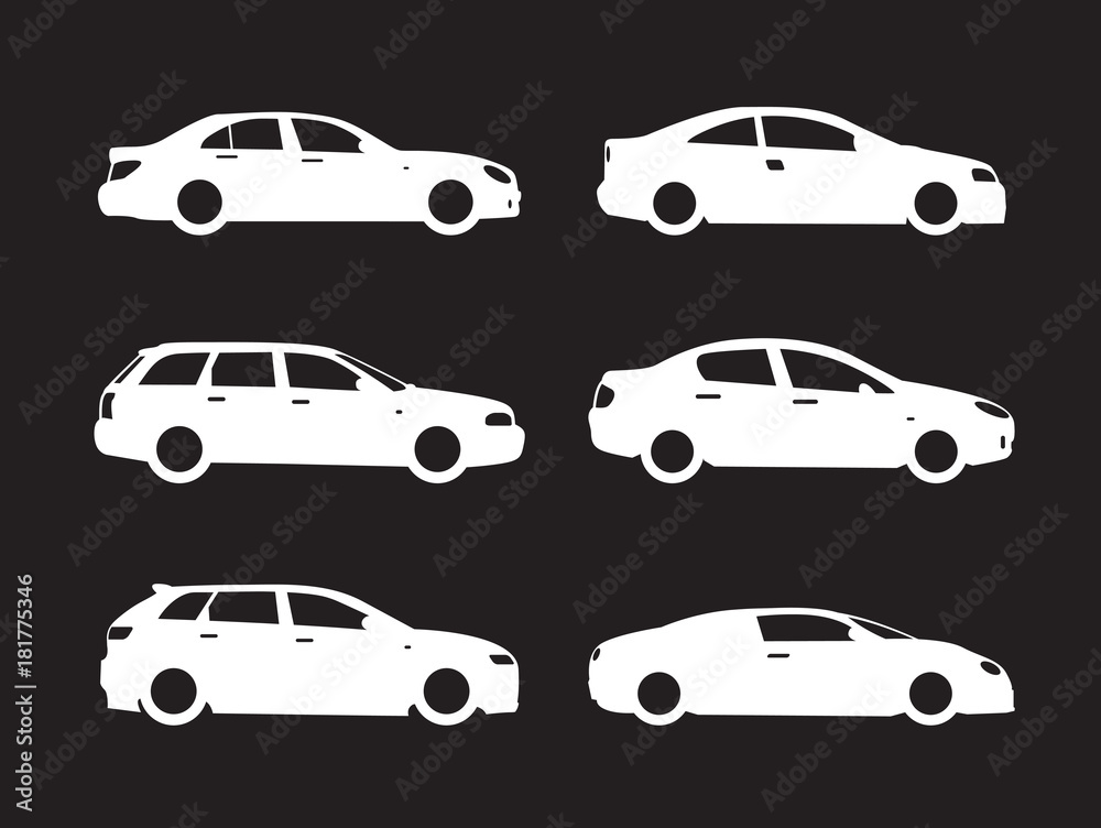 Set of modern shapes and Icons of Cars. Vector Illustration.