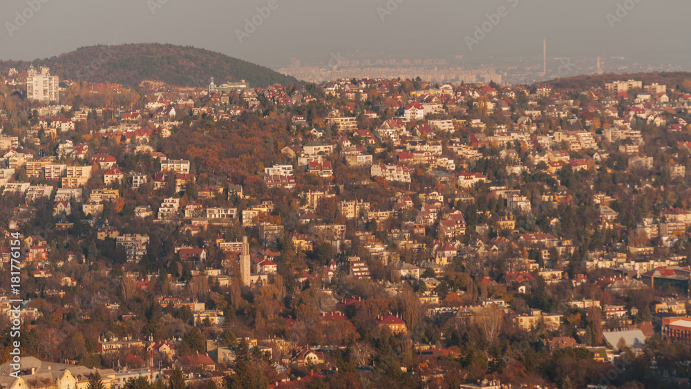 Normafa tower look at Budapest city autumn landscape