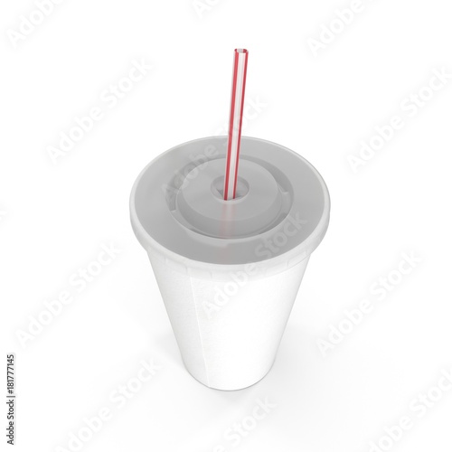 soft drink paper cup with straw on white. 3D illustration