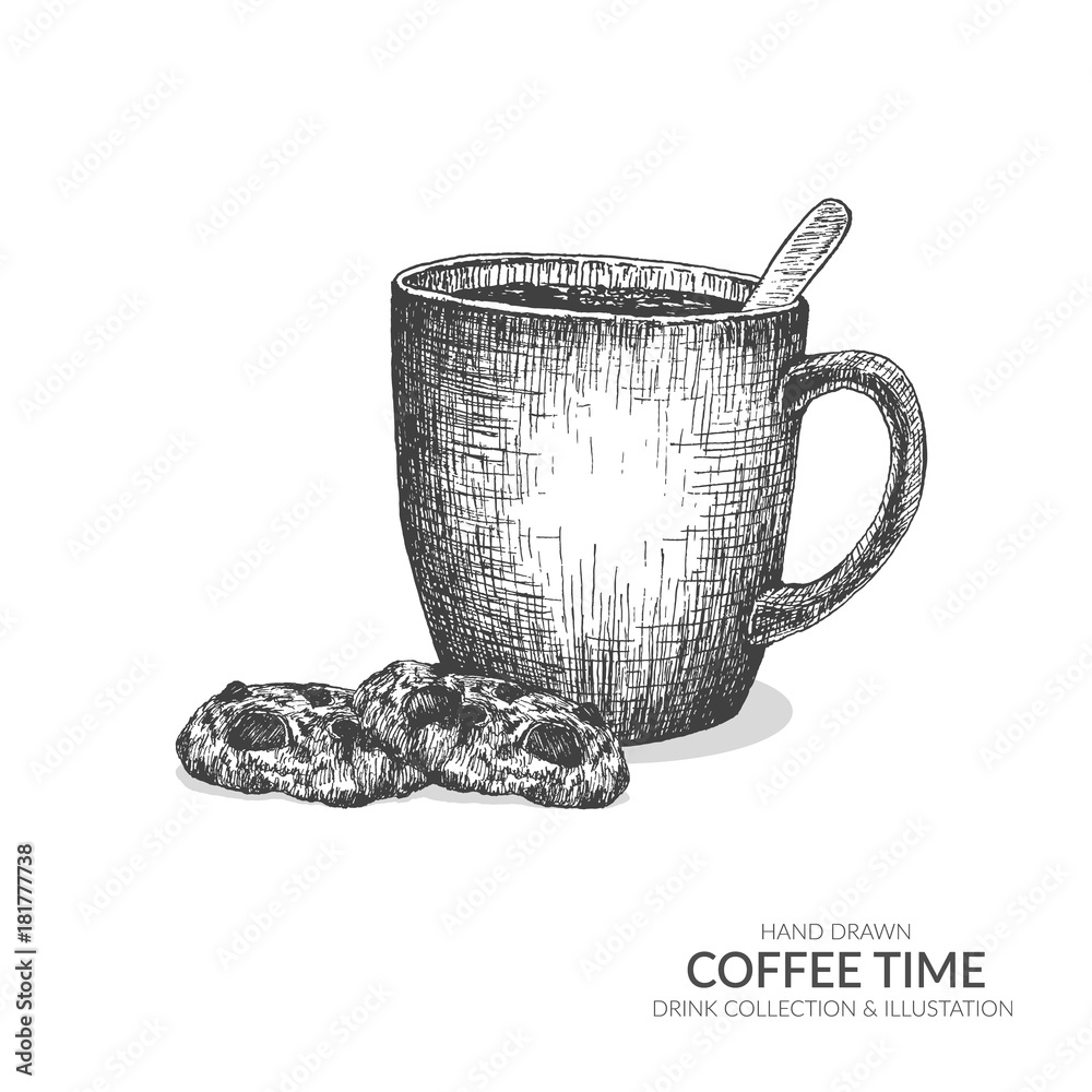 Set of coffee mugs drawing sketch style Royalty Free Vector
