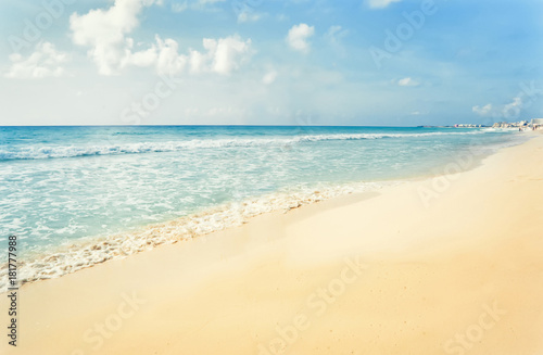 Paradise beach at caribbean coast of Mexico. Cancun  Mexico.