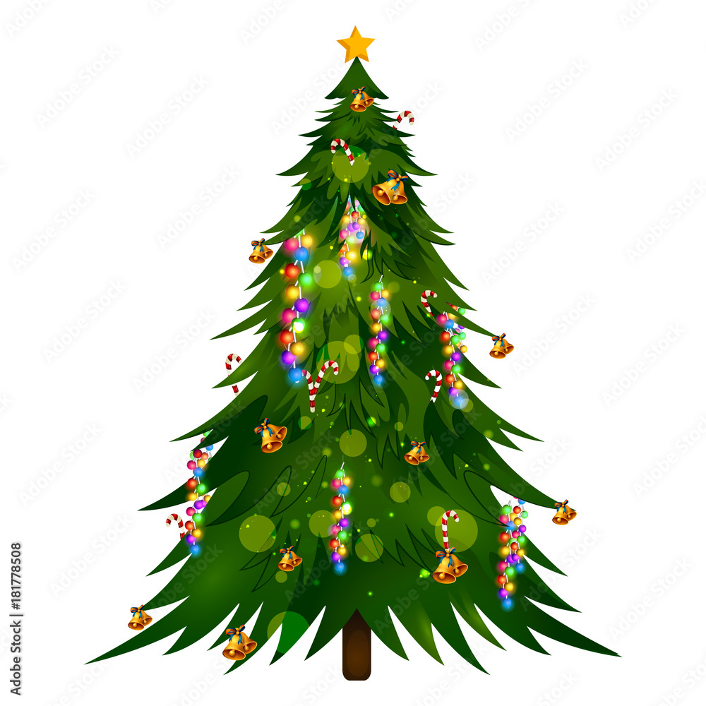 Decoration of pine tree for Happy New Year and Merry Christmas greeting Decoration of pine tree for Happy New Year and Merry Christmas greeting