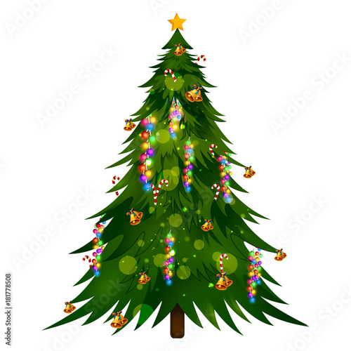 Decoration of pine tree for Happy New Year and Merry Christmas greeting