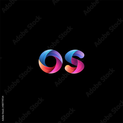 Initial lowercase letter os, curve rounded logo, gradient vibrant colorful glossy colors on black background
