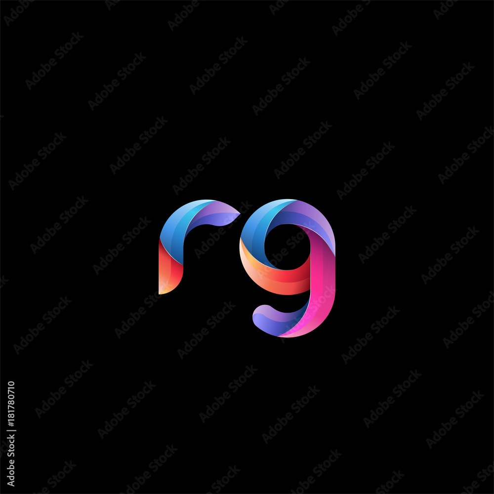 Initial lowercase letter rg, curve rounded logo, gradient vibrant colorful glossy colors on black background Initial lowercase letter rg, curve rounded logo, gradient vibrant colorful glossy colors on black background