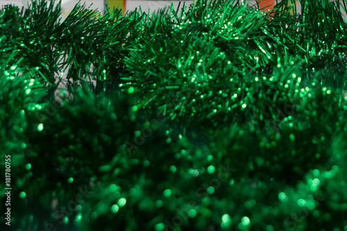 The texture on the entire frame of the Christmas tinsel green © baon