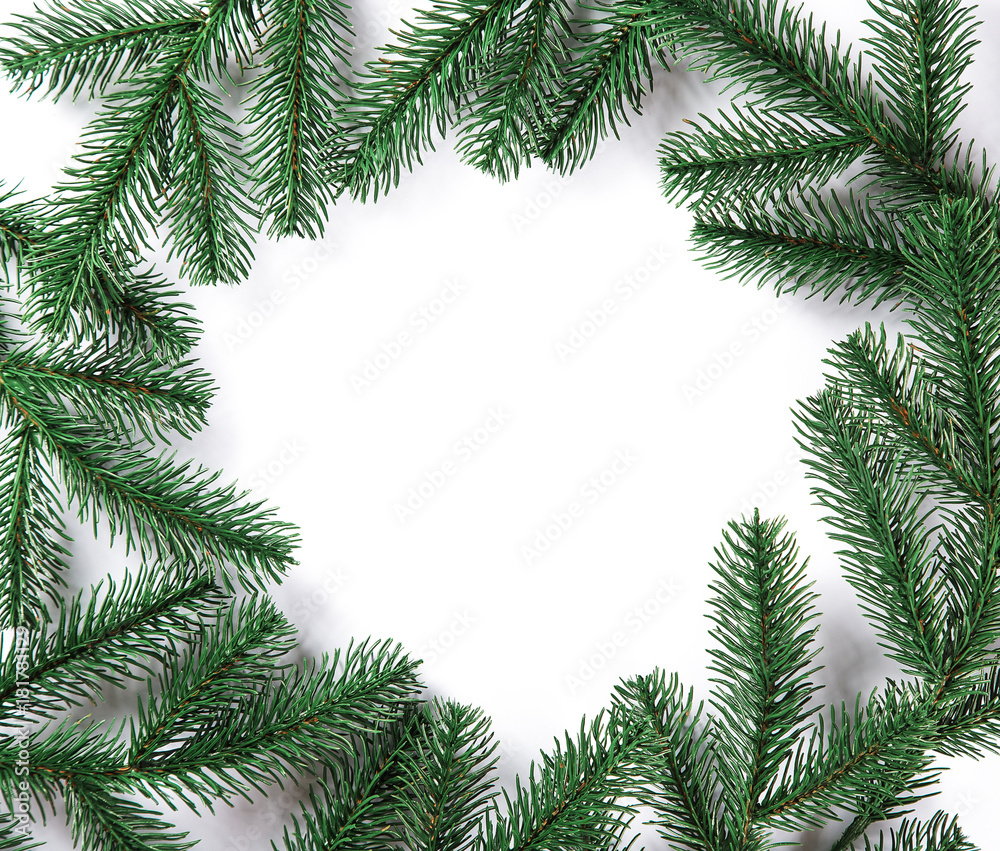 Christmas fir tree frame on white background. Free space Christmas fir tree frame on white background. Free space