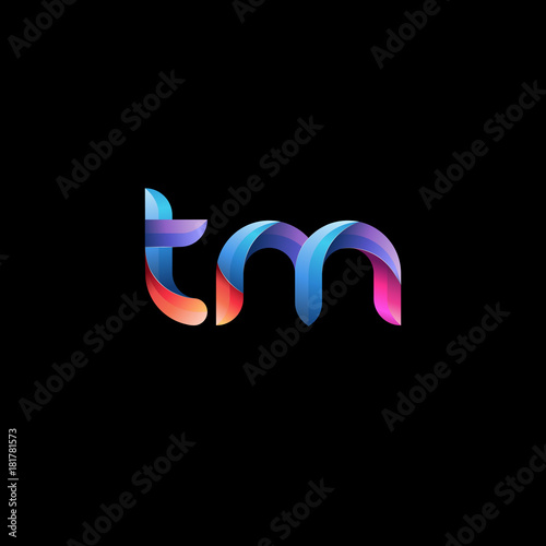Initial lowercase letter tm, curve rounded logo, gradient vibrant colorful glossy colors on black background