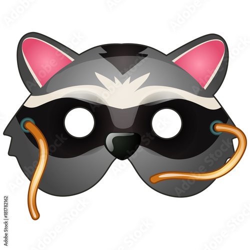 Raccoon mask on face drawn in cartoon style. masquerade, carnival accessories. Vector illustration isolated on white background