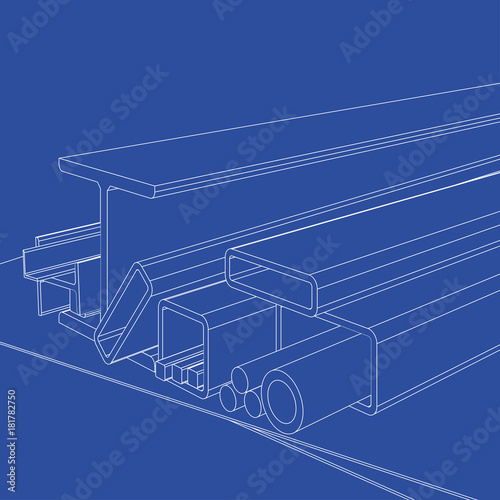 Rolled metal products. Vector rendering of 3d. Wire-frame style. The layers of visible and invisible lines are separated