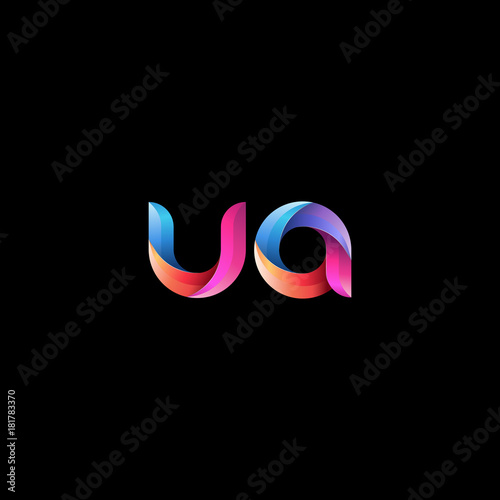Initial lowercase letter ua, curve rounded logo, gradient vibrant colorful glossy colors on black background