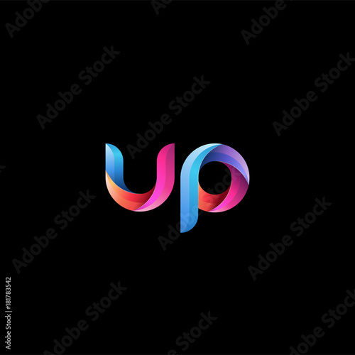 Initial lowercase letter up, curve rounded logo, gradient vibrant colorful glossy colors on black background