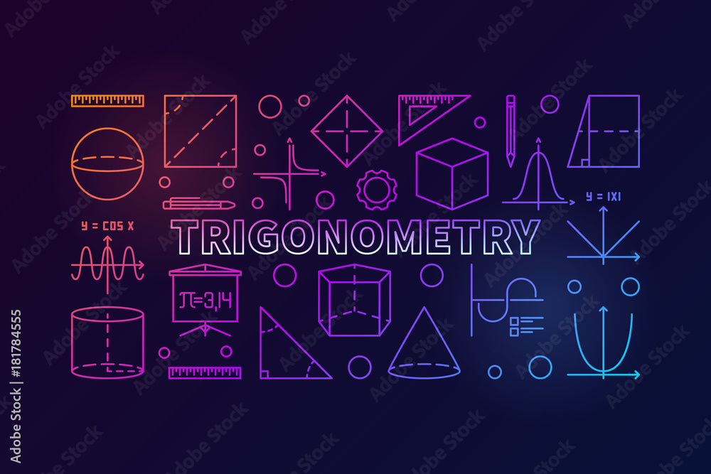 Trigonometry vector colorful banner or illustration - obrazy, fototapety, plakaty 