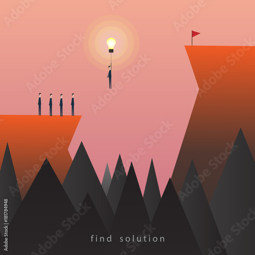 Minimalist stile.business finance. Think Successful vision concept with icon of Businessman flying with lightbulb. Eps10 vector illustration, Symbol leadership, strategy, mission, objectives.