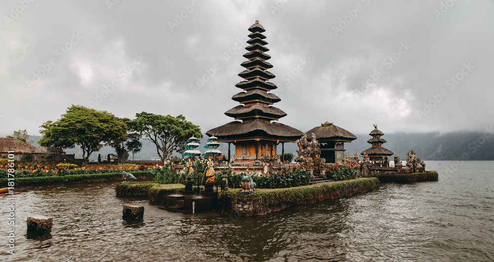 Ulun Danu Bratan (Pura Ulu Danau) temple. Famous place, national landmark of Bali, Indonesia. Panoramic Ulun Danu Bratan (Pura Ulu Danau) temple. Famous place, national landmark of Bali, Indonesia. Panoramic