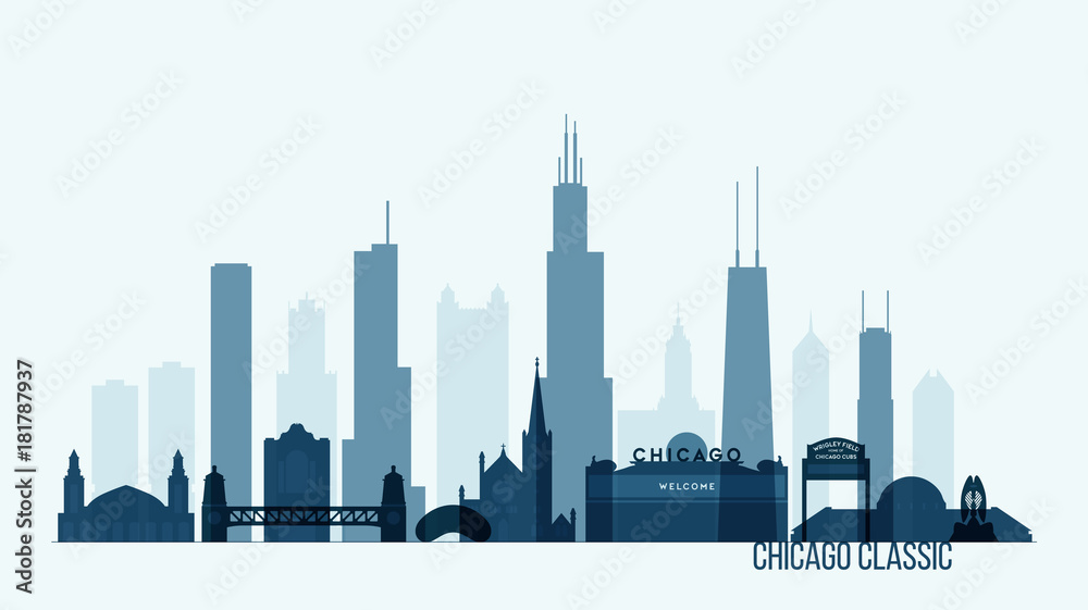 Fototapeta premium Chicago skyline budynków wektorowych ilustracji
