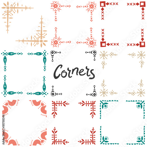 Vector set of colored corners and frames  in the nordic style.