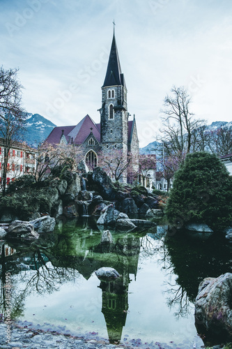 The reflection of church, Interlaken, Switzerland
